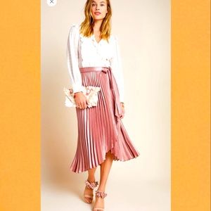 Anthropologie Pleated Shimmer Mauve Midi Skirt